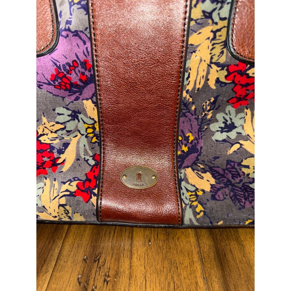 FOSSIL Vintage Reissue Leather Tapestry Velvet Floral Tote Purse - Picture 2 of 13